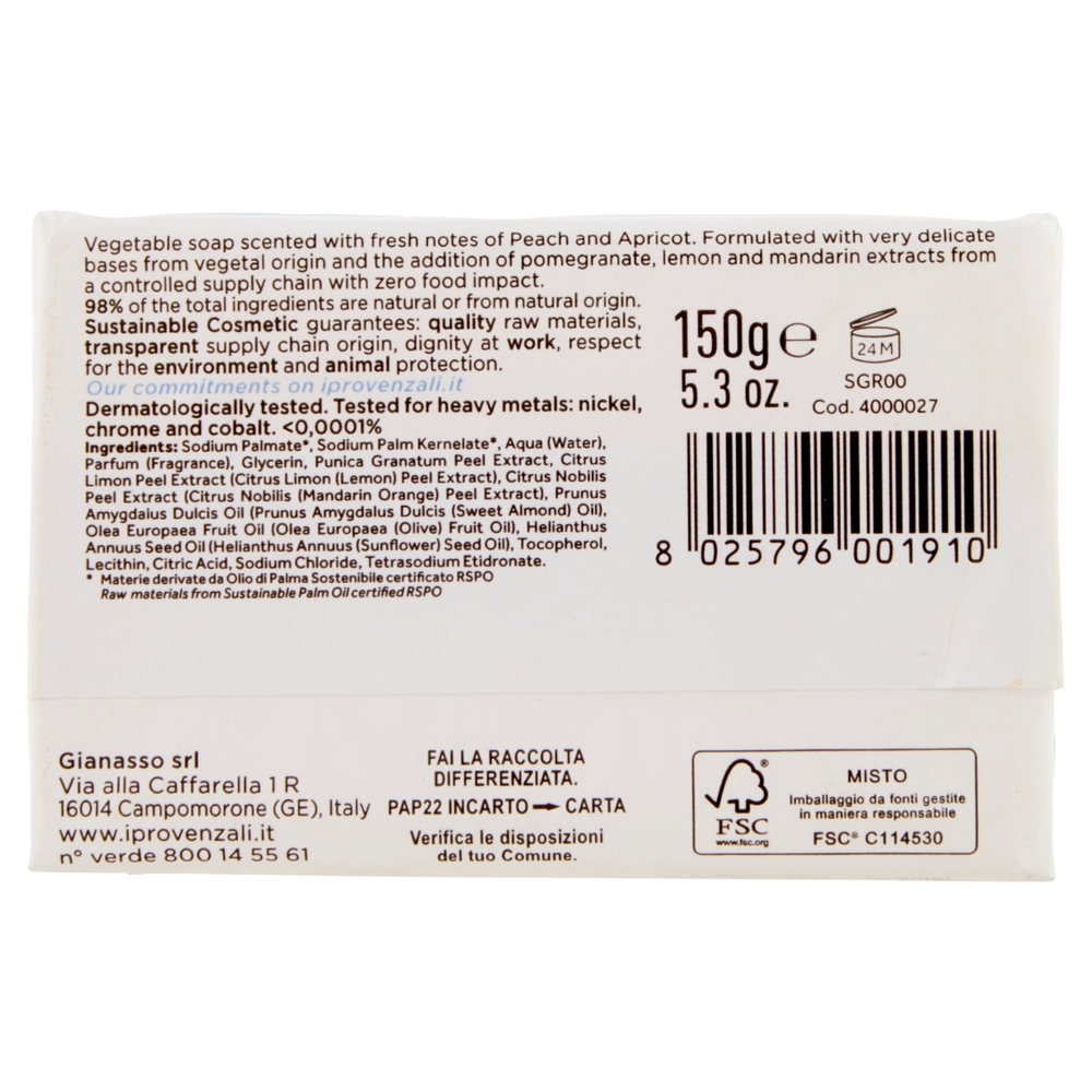 I Provenzali Sapone Vegetale al profumo di Pesca e Albicocca 150 g